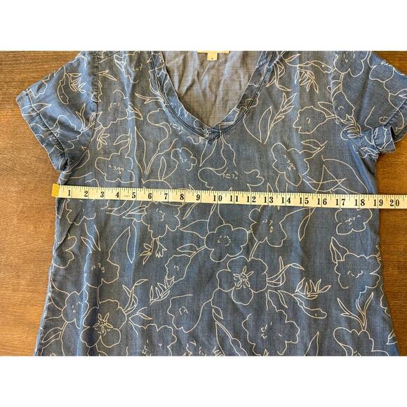 CLOTH & STONE Anthropologie Tencel Chambray Floral Shirt Top Blouse size S - Picture 8 of 8